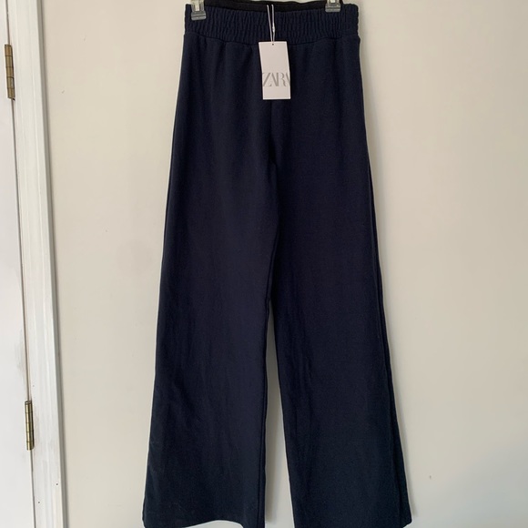 Zara Pants - Zara Medium Thick Cotton Wide Leg Opening Navy Pants NWT